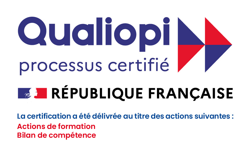 Logo  de la certification qualité Qualiopi délivrée par l'état pour les bilans de compétences et les actions de formation