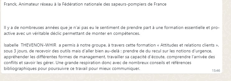 Avis d'un stagiaire de la formation