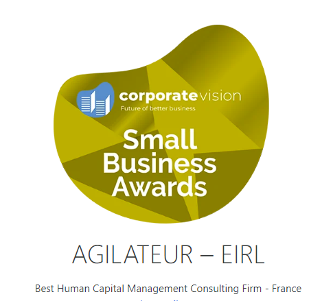 Agilateur est récompensé par le Small Business Awards 2022.
Meilleur cabinet de conseil en gestion du capital humain – France