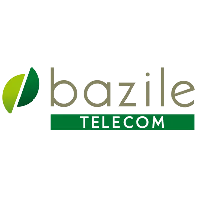 Logo Bazile Telecom avec deux feuilles vertes stylisées.