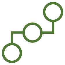 Icône de processus avec trois cercles verts reliés.