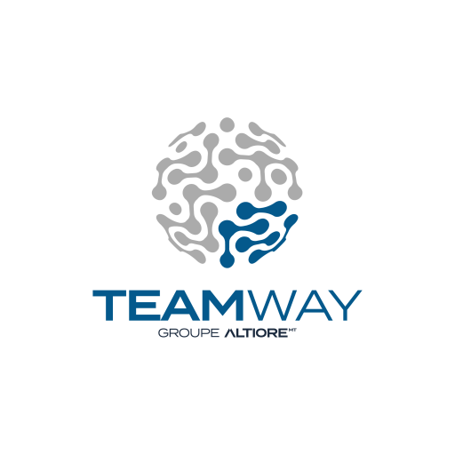 Logo Teamway Groupe Altiore avec globe de réseaux interconnectés.